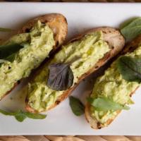 Avocado Feta Toast · Ripe avocado, TWB feta, extra virgin olive oil; sourdough toasts