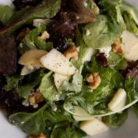 Seasonal Salad · Mesclun, walnuts, dried cherries, bleu cheese, crisp apple, red wine vinegar, EVOO