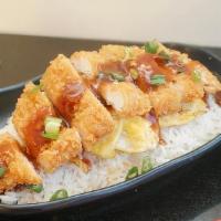 *New* Katsu Chicken · Japanese style fried chicken cutlet, omelet, scallions, rice, house made katsu BBQ sauce and...