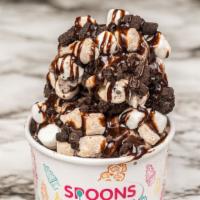 Gimme S'More · vanilla ice cream, brownie bites, mini marshmallows, graham cracker crumb, torched mallow dr...