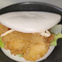 Crispy Chicken Bun · Steamed bun, lettuce, fried chicken, Japanese mayo, house made sauce.