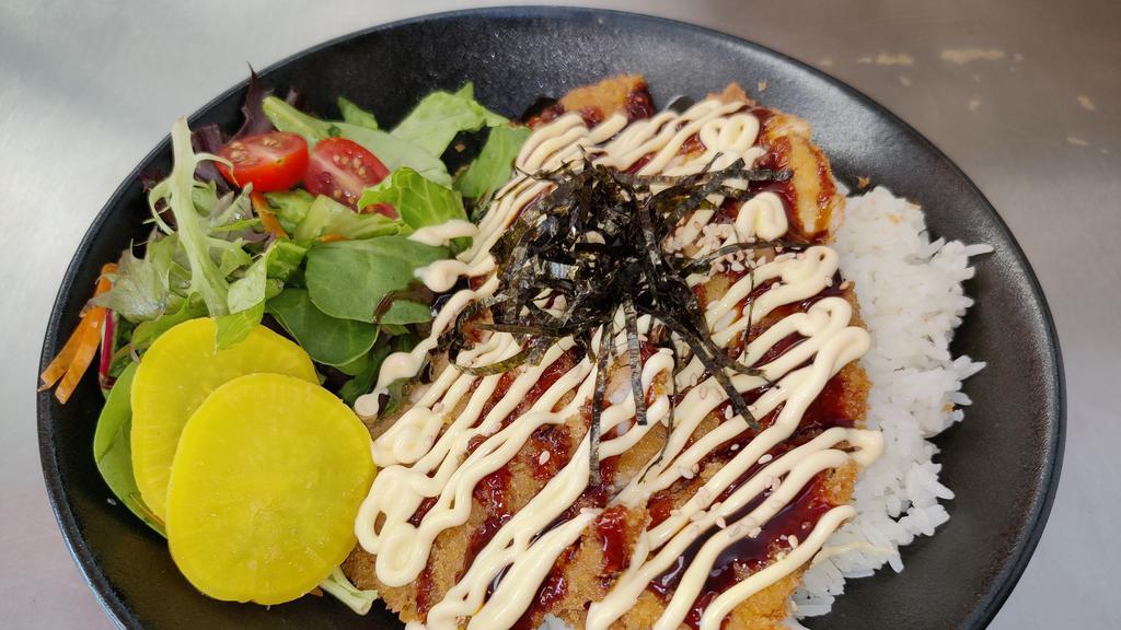 Chicken Katsu Donburi · Fried chicken cutlet, Japanese mayo, chef special sauce, sesame twice seasoning