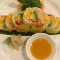 Spicy Mango Lobster Roll  · Spicy mango, lobster salad, avocado, black tobiko and tempura flakes wrapped with soy paper ...