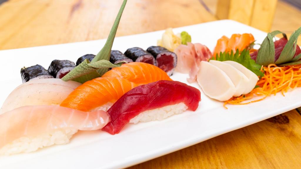 Sushi Sashimi For 1 · 5 pcs sushi, 10 pcs sashimi tuna roll