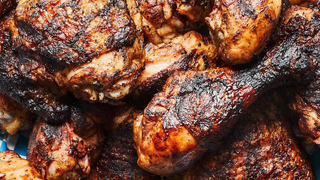 Jerk Chicken · Jerk chicken gets its distinguishable flavor from spices that are native to the island of Jamaica. Spices like the scotch bonnet pepper give jerk chicken its spicy kick. Other spices that are incorporated into a jerk recipe are allspice, ginger, garlic and thyme.