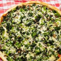 Vegetable Pizza (Slice) · Fresh mushrooms, spinach, broccoli, peppers, onions and black olives.