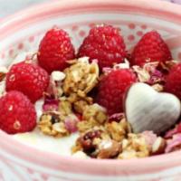 La Vie En Rose Yogurt Bowl · House-made Greek yogurt flavored with fresh rose, overnight almond chia, topped with organic...