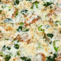 Super Veggie Pizza · Tomato, onion, mushrooms, broccoli, spinach and green pepper. Vegetarian.