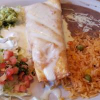 Chimichanga · one flour tortilla w/ your choice of chicken,beef or steak rolled and fried. with steak 1.5 ...
