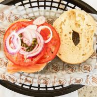 Nova Lox · Plain Bagel with Cream Cheese, Sliced Red Onion & Capers, 520 cal.