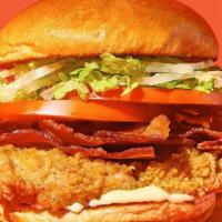 Clbt · Our signature fried chicken served on a toasted bun and topped with crisp bacon, lettuce, to...