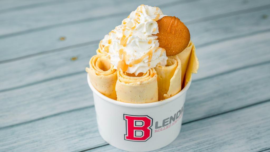 Banana Pudding · Banana ice cream with vanilla wafer, topped with whipped cream, graham cracker dust, vanilla wafer, and caramel sauce.