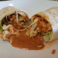 Grilled Chicken Wrap · A rolled filled tortilla or flatbread.