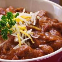 Chili · slow-simmered ground beef, black beans, and hint of brown sugar.
