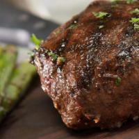 Steakhouse Sirloin · grilled 8 oz sirloin with mashed potatoes seasonal veggies.
