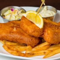 Fish & Chips · Hand-breaded with French fries, coleslaw, housemade tartar.