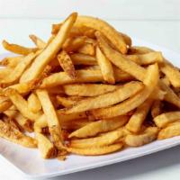 Hand-Cut Fries · Hand-cut, soaked overnight, and double fried, lightly salted. Vegan.