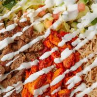 Chicken And Lamb Mix Over Rice · Served with rice, salad (Lettuce, Tomato, Carrot, Cucumber) and a free can soda. Plenty of n...