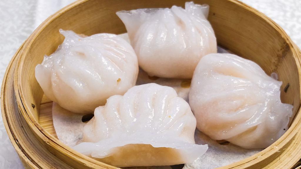 Steamed Shrimp Dumpling 水晶蝦餃 · Delicate wheat starch skin steamed dumpling with shrimp filling
4 pieces