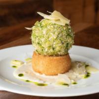Shaved Brussels Sprout Salad · parmesan risotto cake, truffle vinaigrette