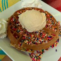 Funfetti Waffle · Even if it’s not your birthday, enjoy our Funfetti®-style waffle topped with rainbow sprinkl...