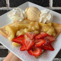Apple Cobbler Crêpe · Like Apple Pie?  You’ll love this!  Comes stuffed with apple filling, cinnamon-apple pieces,...
