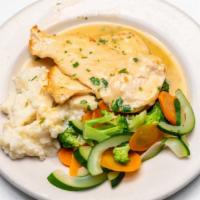 Lemon Chicken · Boneless breast sauteed in lemon, white wine, and herbs. Served with choice of two sides.