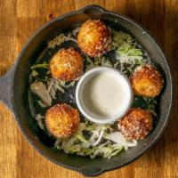 Rice Balls · Wild mushrooms | truffle oil | mozzarella cheese | creamy parmesan dip. GF