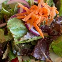 House Salad · Gluten-free, vegetarian.  tomatoes | cucumbers | red onions | shredded carrots | vinaigrette...