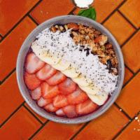 Classic Acai Bowl · (Vegan and Dairy Free) Acai, strawberry, blueberries and banana, hemp granola, and shredded ...
