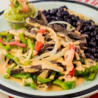 Agility · Grass-fed steak, guacamole, onions, peppers, black beans, brown rice & chipotle sauce