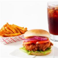 Chicken Sandwich With Fries & Can Drink · Served with mayo, ketchup, lettuce, tomato.