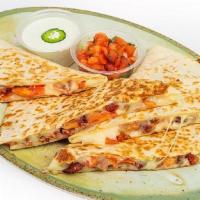 Cbt Quesadilla · (Chicken Bacon Tomato). Jack cheese, grilled mesquite chicken, diced tomato and bacon. Serve...
