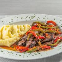 Skirt Steak Teriyaki · With peppers and onions. With soup or house salad, potato and vegetable.