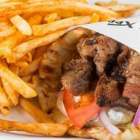 L3 Chicken Or Pork Pita · Chicken or Pork Souvlaki Pita with French Fries