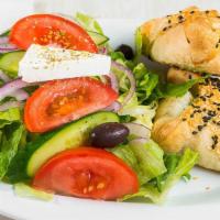 L2 Spinach Pie With Greek Salad · Spinach Pie with Greek Salad, choice of dressing