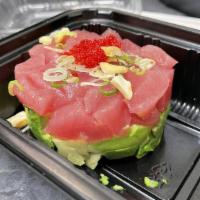 Tuna Tartar · Cubed tuna with wasabi dashl soy, nut, avocado, scallion and fish Roe.