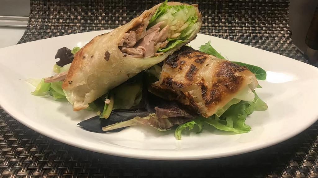 Duck Roll · Shredded duck cucumber lettuce with hoisin sauce and pancake wrapped.