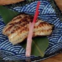 Miso Black Cod · Grilled miso marinated black cod, hajikami.