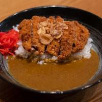 Tonkatsu Curry · Breaded fried pork with Homemade curry, served with white rice, fried onion, scallion and Be...