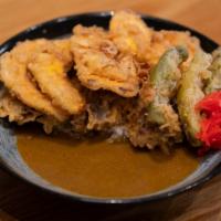 Vegetables Curry (Tempura) · Vegetables tempura with Homemade curry. Served with white rice, fried onion, scallion and Be...