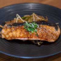 Teriyaki Salmon · Grilled Salmon with Sauteed cabbage, onion, shitake mushroom, asparagus, beansprout, scallio...