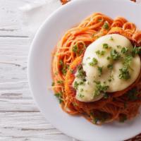 Chicken Parmigiana · Chicken breast and mozzarella cheese, served over Customer's choice of pasta with marinara s...