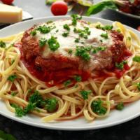 Veal Parmigiana · Veal Scallopini and mozzarella cheese, served over Customer's choice of pasta with marinara ...