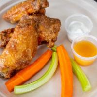 Half Dozen Crispy Chicken Wings · Crispy jumbo  chicken wings, choose  your fav. Sauce Mango habanero sauce, BBQ sauce, buffal...