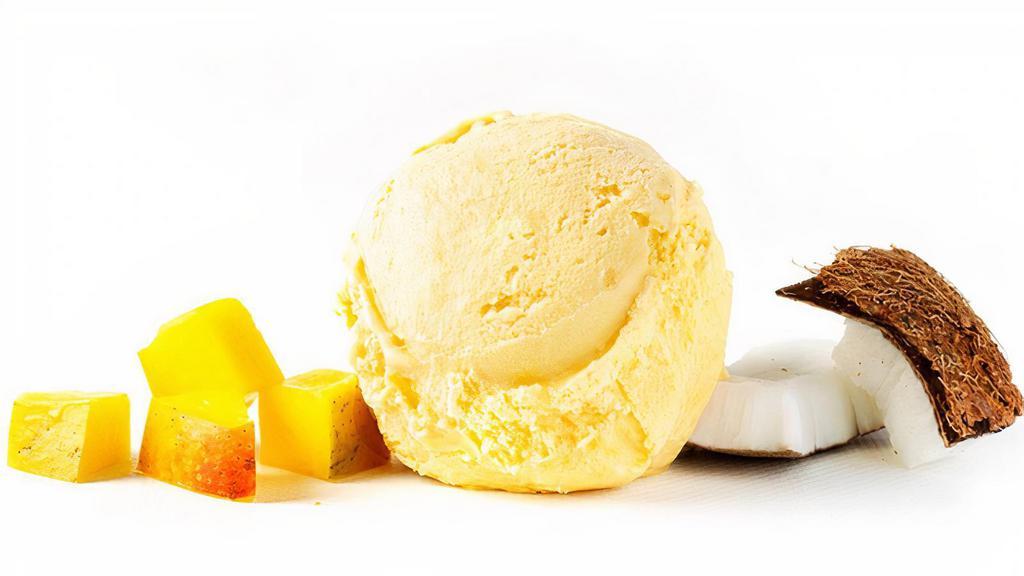 Vegan Mango · Our delicious vegan mango ice cream is made with pure mango pulp!
 Made with the finest Alphonso mangoes that are aptly called the king of mangoes in India, we make sure our mango ice cream is flavored with their sweet and rich flavor. To gain the vegan title, we use a vegan coconut cream base that provides an added luscious taste and creamy texture.