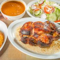 1 Rotisserie Chicken Combo (Meal For 4) · whole chicken,large Rice, medium Beans, medium Salad, 2lt soda (please specify, otherwise co...
