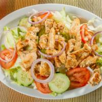 Grilled Chicken Salad · Grilled chicken, lettuce, tomatoes, cucumbers.