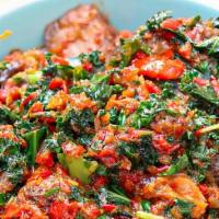 Efo Riro (Peppered Vegetables) · With any swallow of choice
pounded yam,fufu ,semo or garri(eba)
