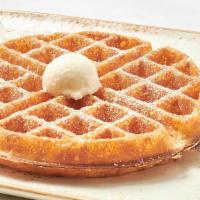 Belgian Waffle · Our light and airy waffle with a side of warm mixed berry compote and powdered cinnamon suga...